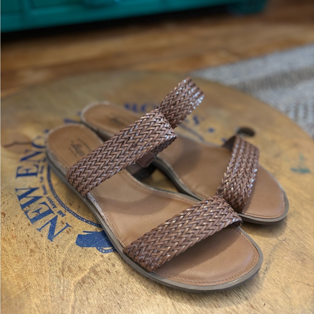 Bass Mila Brown Braided Wedge Slides Chevron Sandals 7